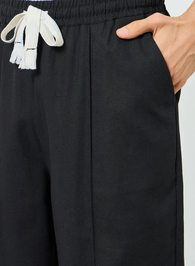 Take Two Men Black Relaxed Fit Trousers with Drawstring